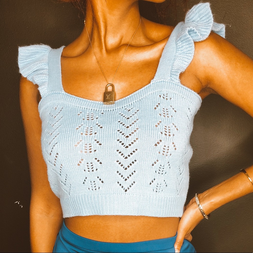 Ruffle strap knit crop top